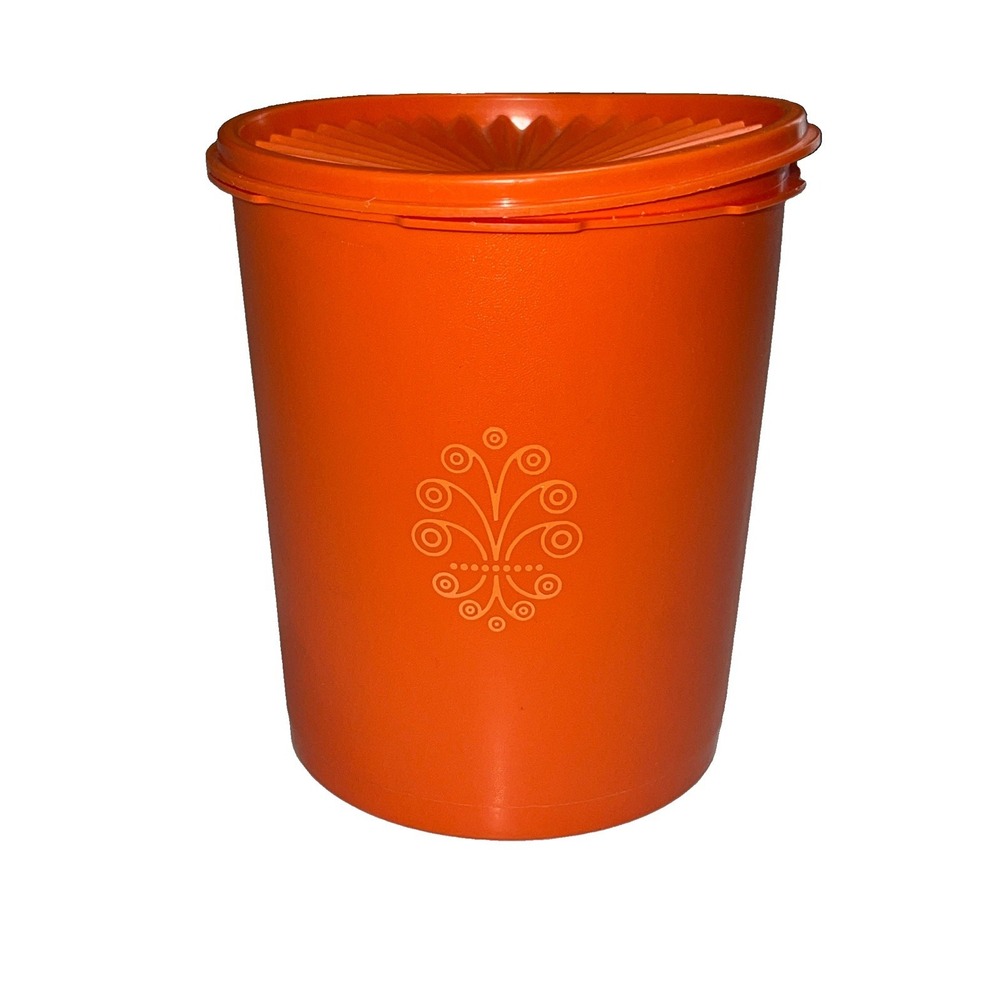 Tupperware Vintage Servalier Orange Canister 807 Lid 7 1/2 Inches Tall MCM Retro